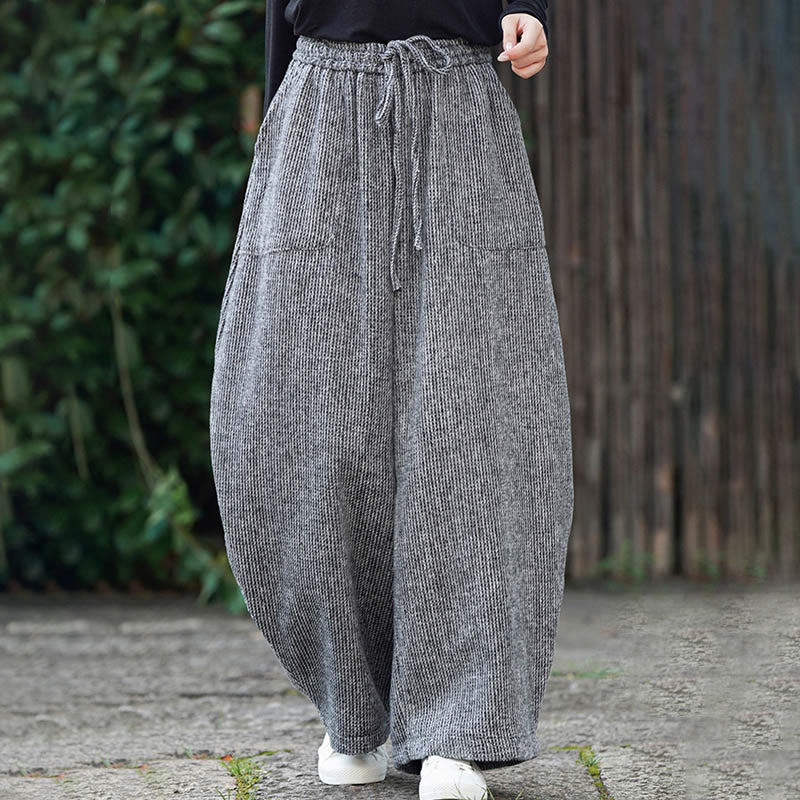 Winter Men's Pure Color Drawstring Design Cotton High Waist Pants With Pockets