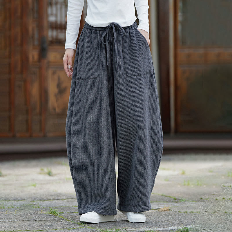 Winter Men's Pure Color Drawstring Design Cotton High Waist Pants With Pockets