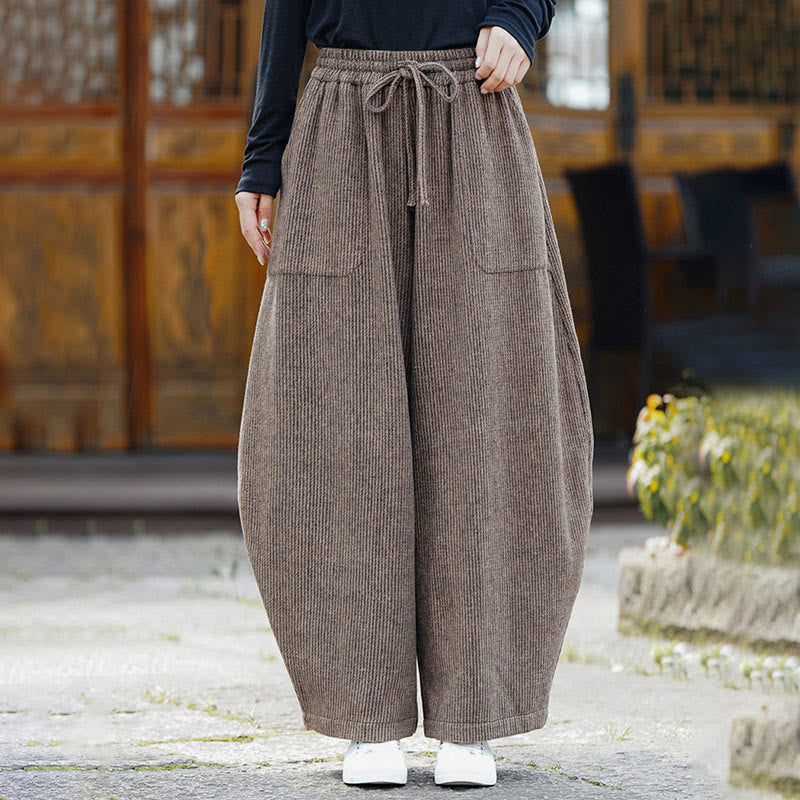 Winter Men's Pure Color Drawstring Design Cotton High Waist Pants With Pockets