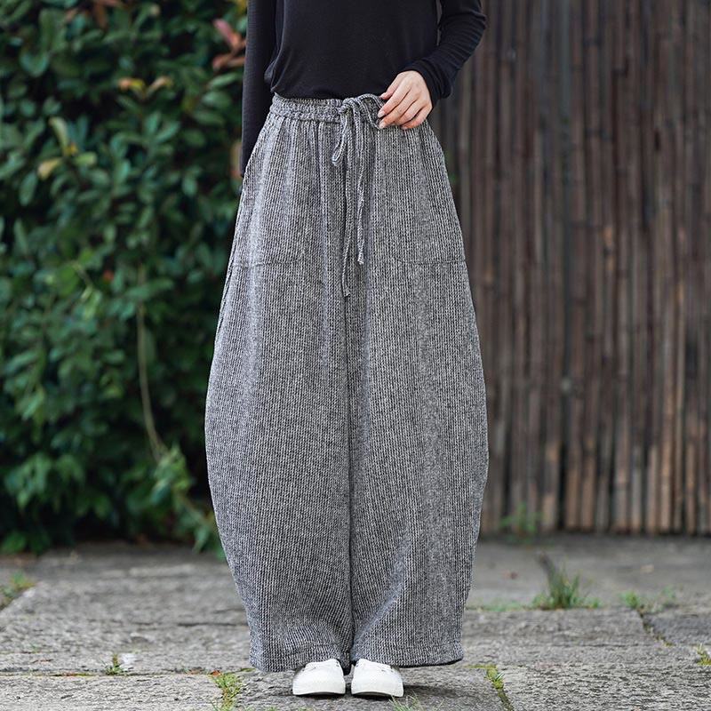 Winter Men's Pure Color Drawstring Design Cotton High Waist Pants With Pockets