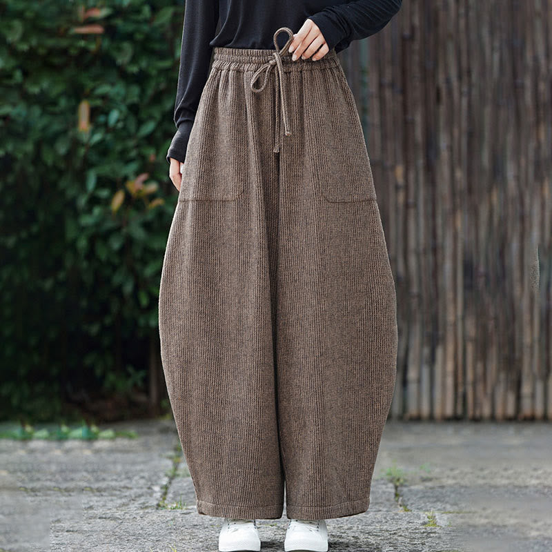 Winter Men's Pure Color Drawstring Design Cotton High Waist Pants With Pockets