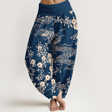 Tactile Cotton Flowing Botanical Print Meditation Harem Pants