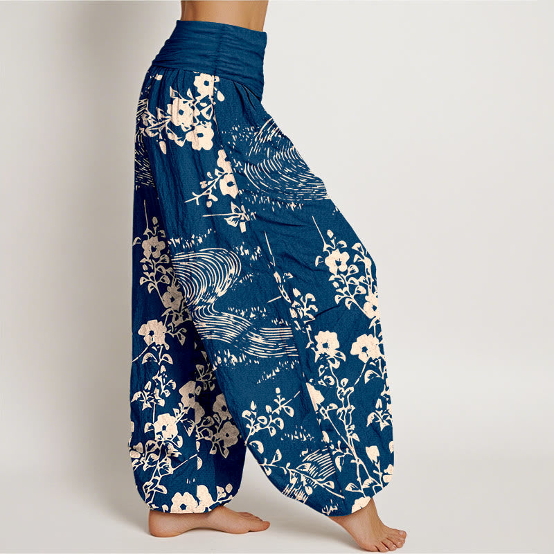 Tactile Cotton Flowing Botanical Print Meditation Harem Pants