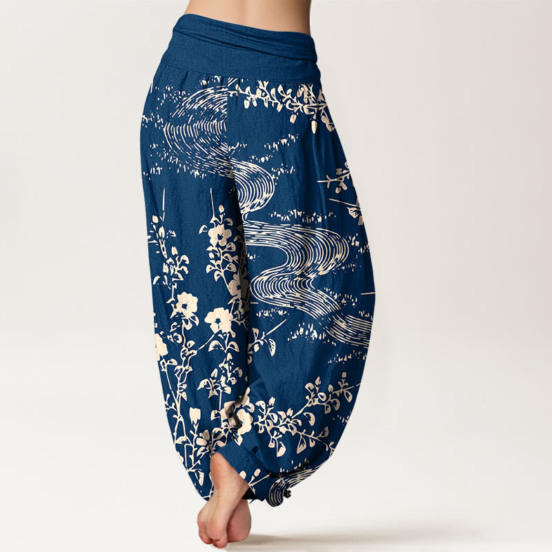 Tactile Cotton Flowing Botanical Print Meditation Harem Pants