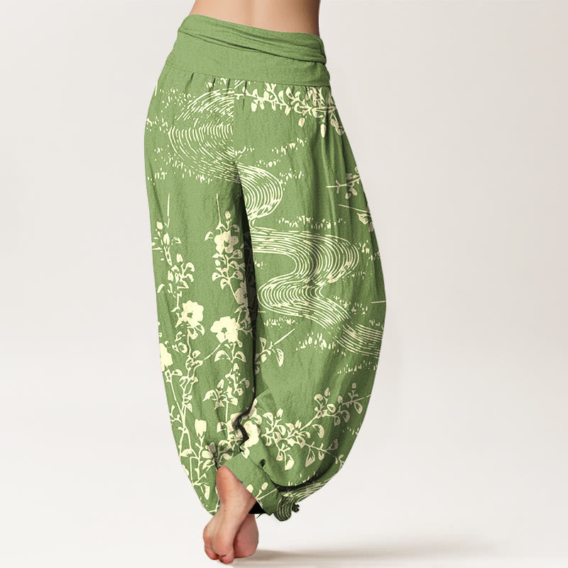 Tactile Cotton Flowing Botanical Print Meditation Harem Pants