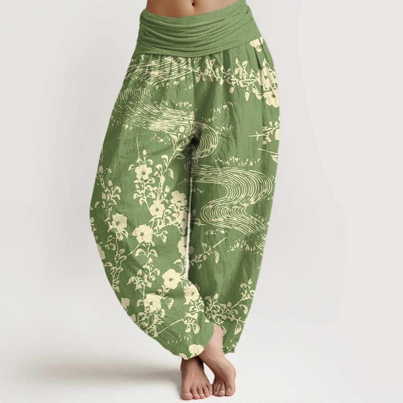 Tactile Cotton Flowing Botanical Print Meditation Harem Pants