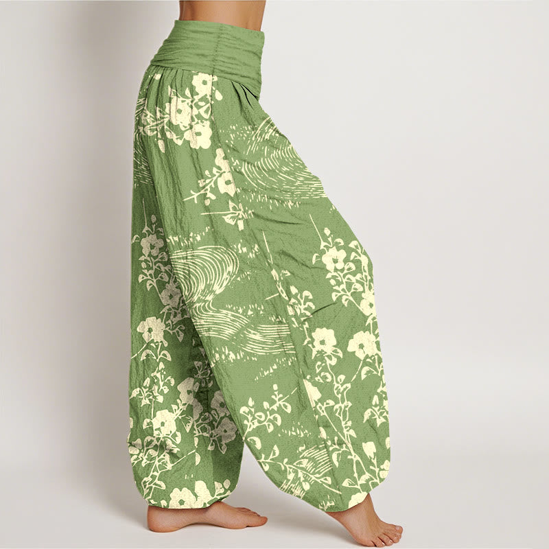 Tactile Cotton Flowing Botanical Print Meditation Harem Pants