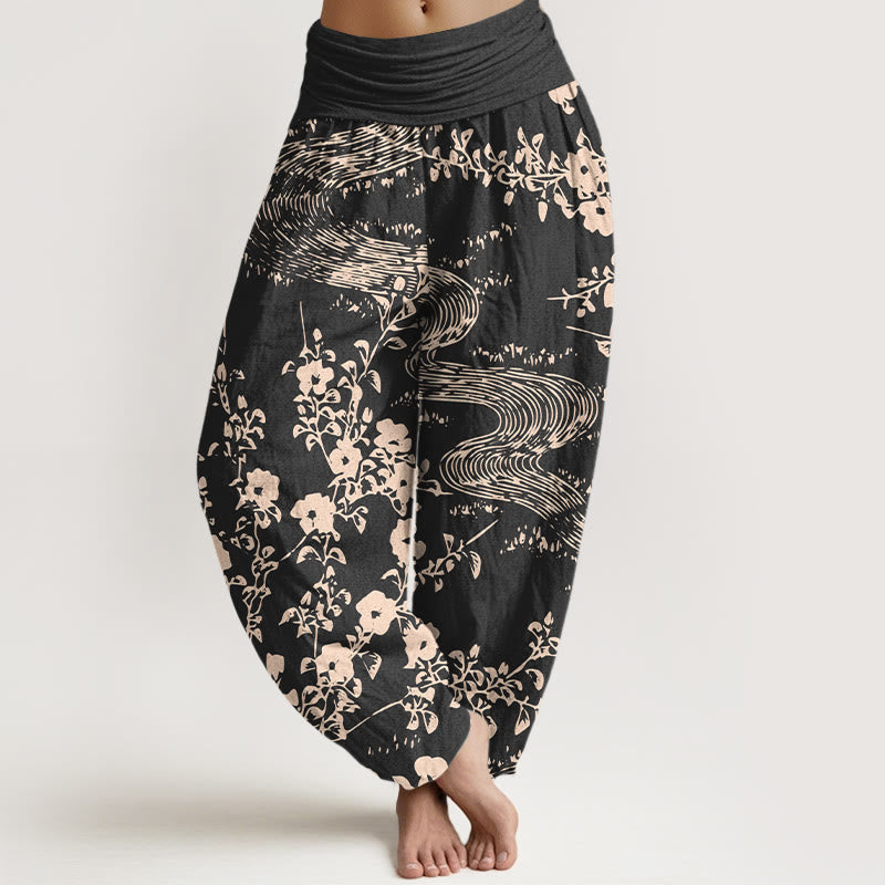 Tactile Cotton Flowing Botanical Print Meditation Harem Pants