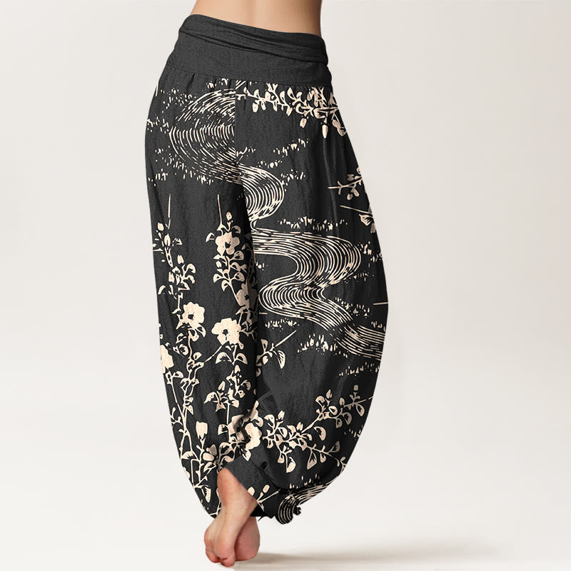 Tactile Cotton Flowing Botanical Print Meditation Harem Pants