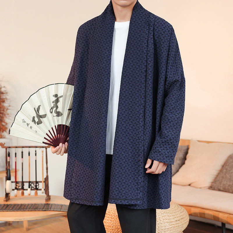 Winter Jacquard Simple Design Men's Cotton Long Sleeve Kimono