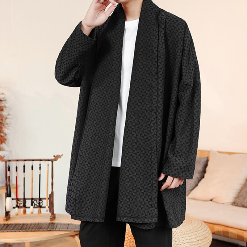 Winter Jacquard Simple Design Men's Cotton Long Sleeve Kimono