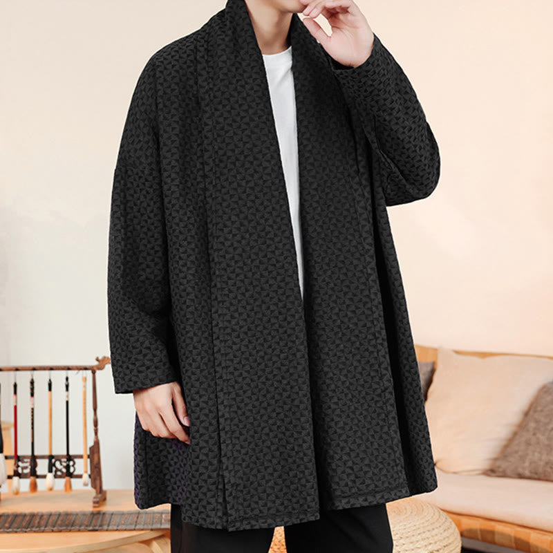 Winter Jacquard Simple Design Men's Cotton Long Sleeve Kimono