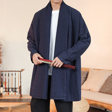 Winter Jacquard Simple Design Men's Cotton Long Sleeve Kimono
