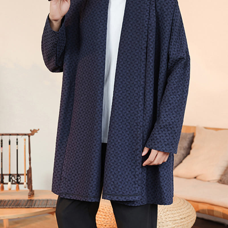 Winter Jacquard Simple Design Men's Cotton Long Sleeve Kimono
