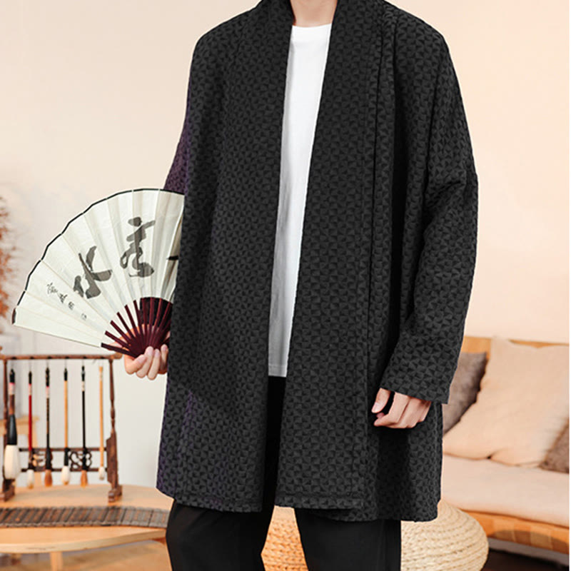 Winter Jacquard Simple Design Men's Cotton Long Sleeve Kimono