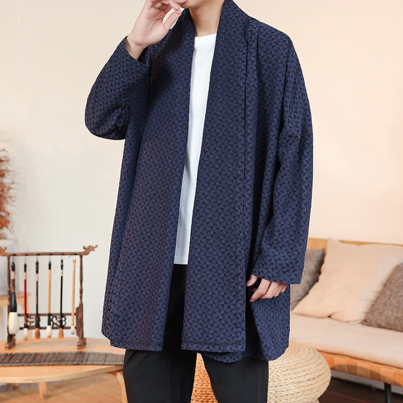 Winter Jacquard Simple Design Men's Cotton Long Sleeve Kimono