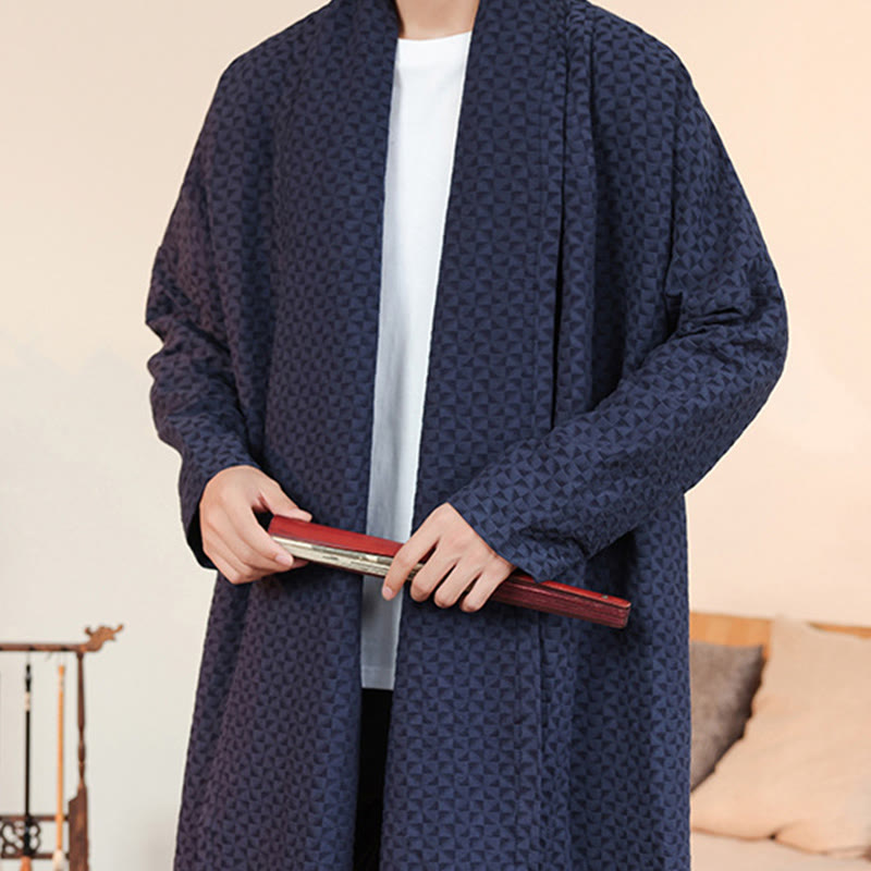 Winter Jacquard Simple Design Men's Cotton Long Sleeve Kimono