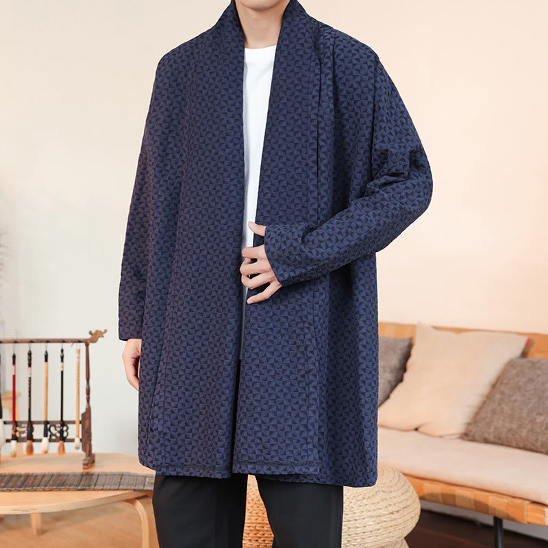 Winter Jacquard Simple Design Men's Cotton Long Sleeve Kimono