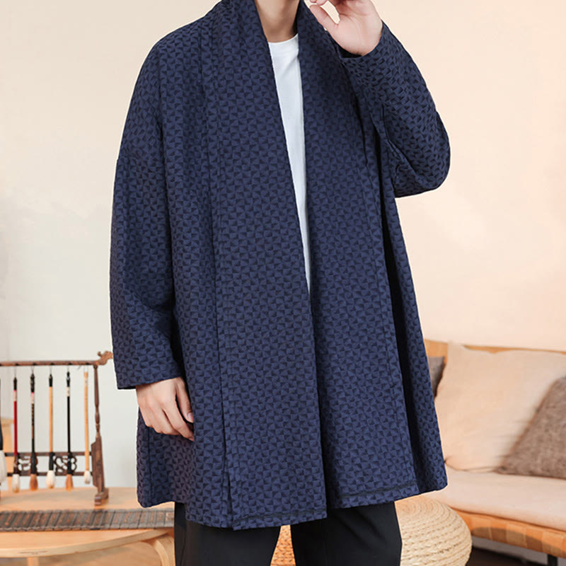 Winter Jacquard Simple Design Men's Cotton Long Sleeve Kimono
