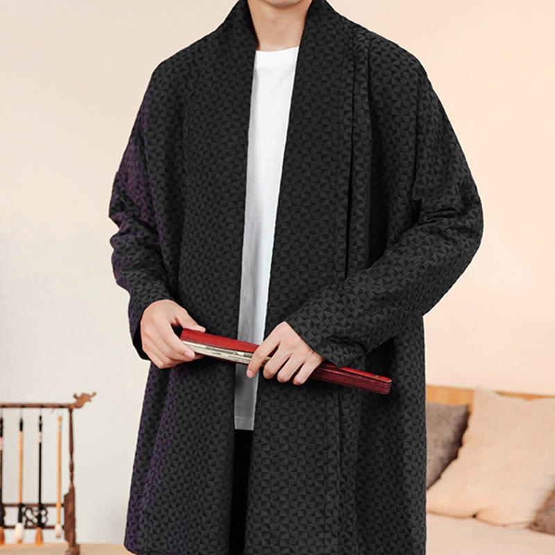 Winter Jacquard Simple Design Men's Cotton Long Sleeve Kimono