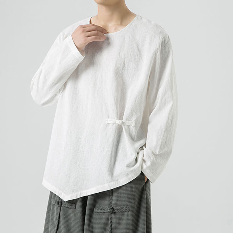 Tactile Cotton Frog-Button Long Sleeve Men's Meditation T-Shirt