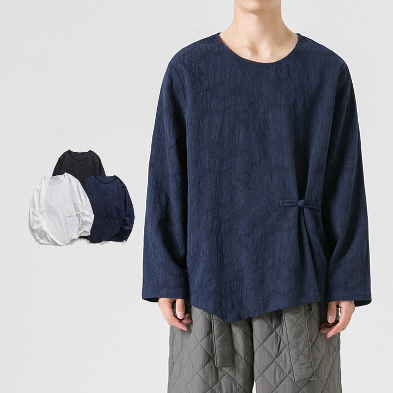 Tactile Cotton Frog-Button Long Sleeve Men's Meditation T-Shirt