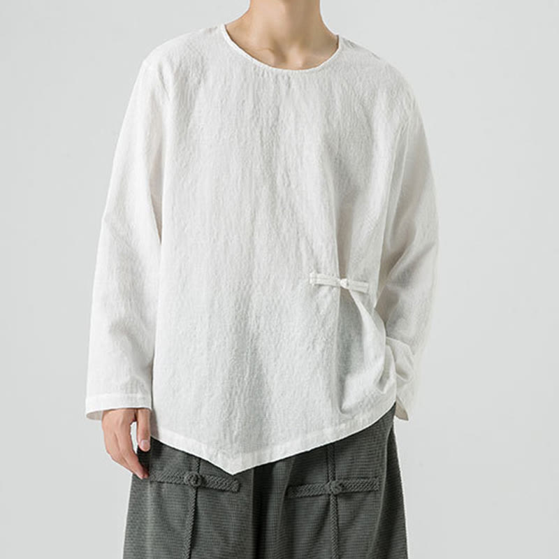 Tactile Cotton Frog-Button Long Sleeve Men's Meditation T-Shirt