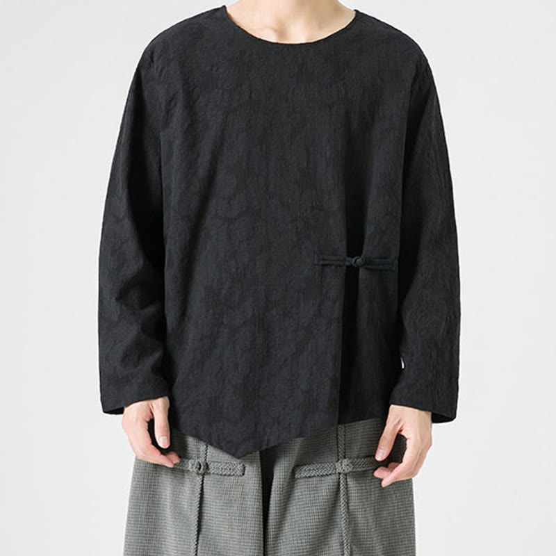 Tactile Cotton Frog-Button Long Sleeve Men's Meditation T-Shirt