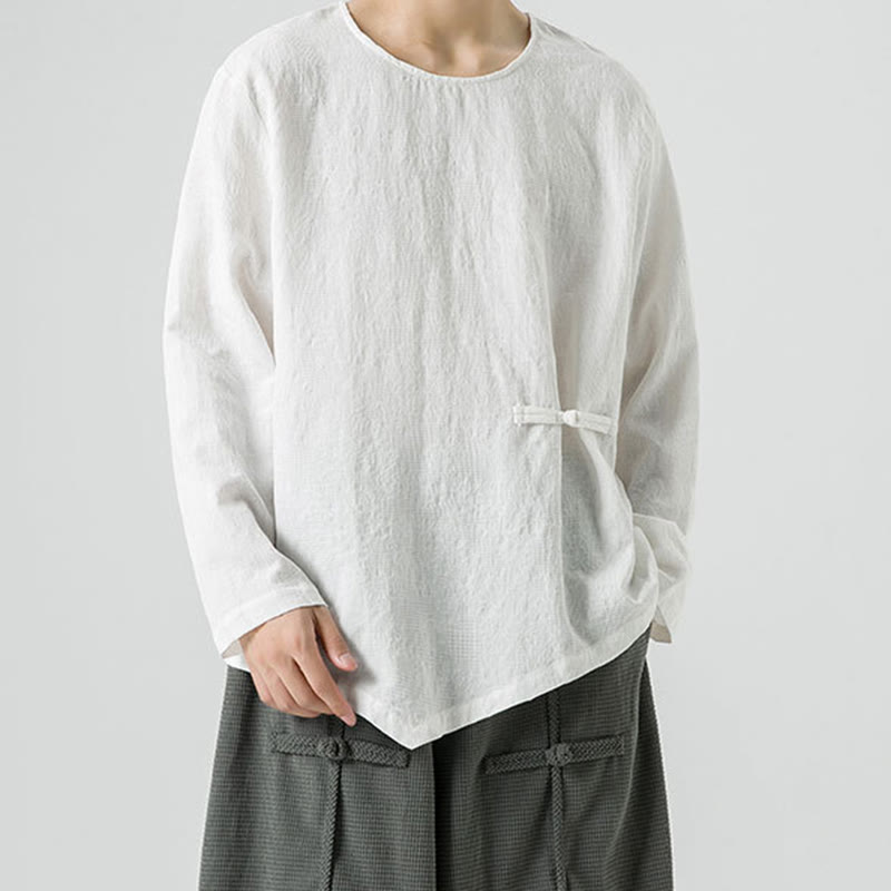 Tactile Cotton Frog-Button Long Sleeve Men's Meditation T-Shirt