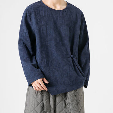 Tactile Cotton Frog-Button Long Sleeve Men's Meditation T-Shirt