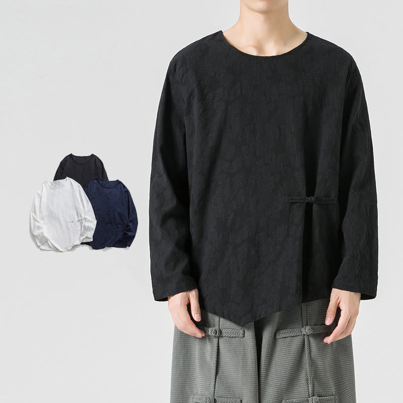 Tactile Cotton Frog-Button Long Sleeve Men's Meditation T-Shirt