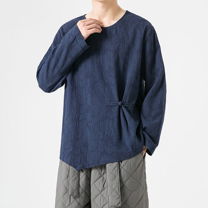 Tactile Cotton Frog-Button Long Sleeve Men's Meditation T-Shirt