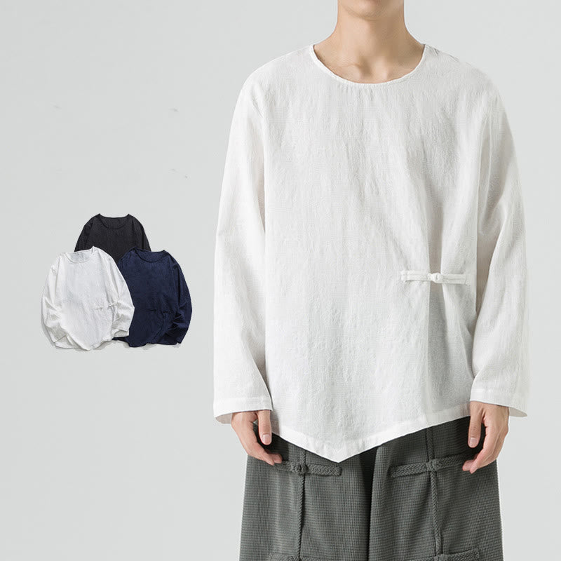 Tactile Cotton Frog-Button Long Sleeve Men's Meditation T-Shirt