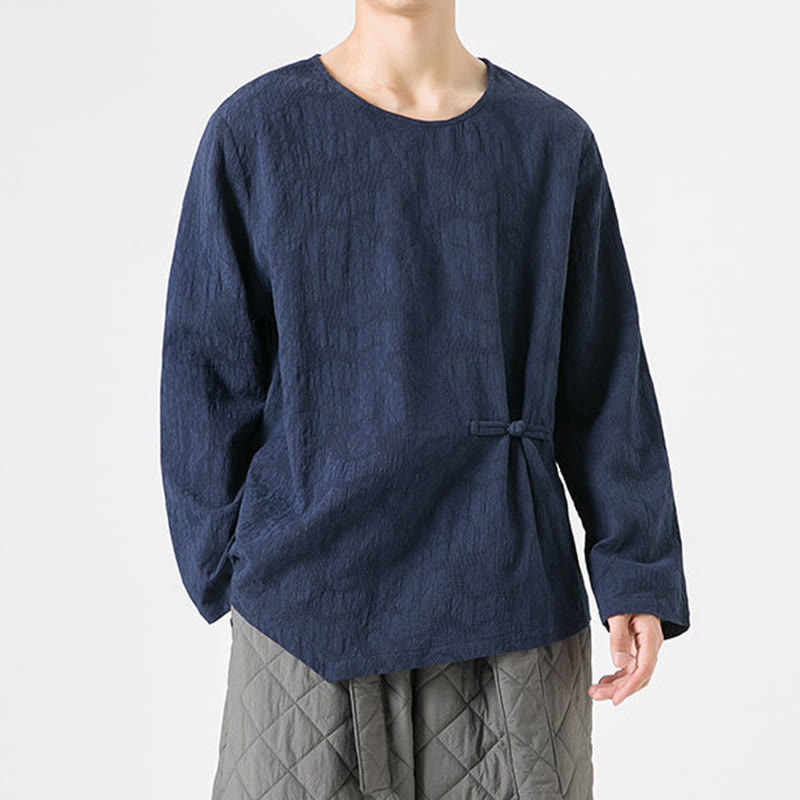 Tactile Cotton Frog-Button Long Sleeve Men's Meditation T-Shirt