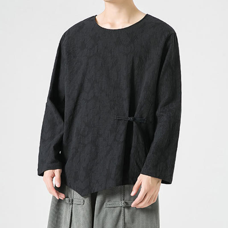 Tactile Cotton Frog-Button Long Sleeve Men's Meditation T-Shirt