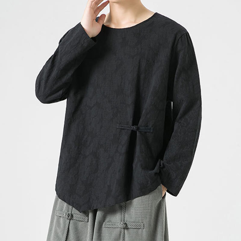 Tactile Cotton Frog-Button Long Sleeve Men's Meditation T-Shirt