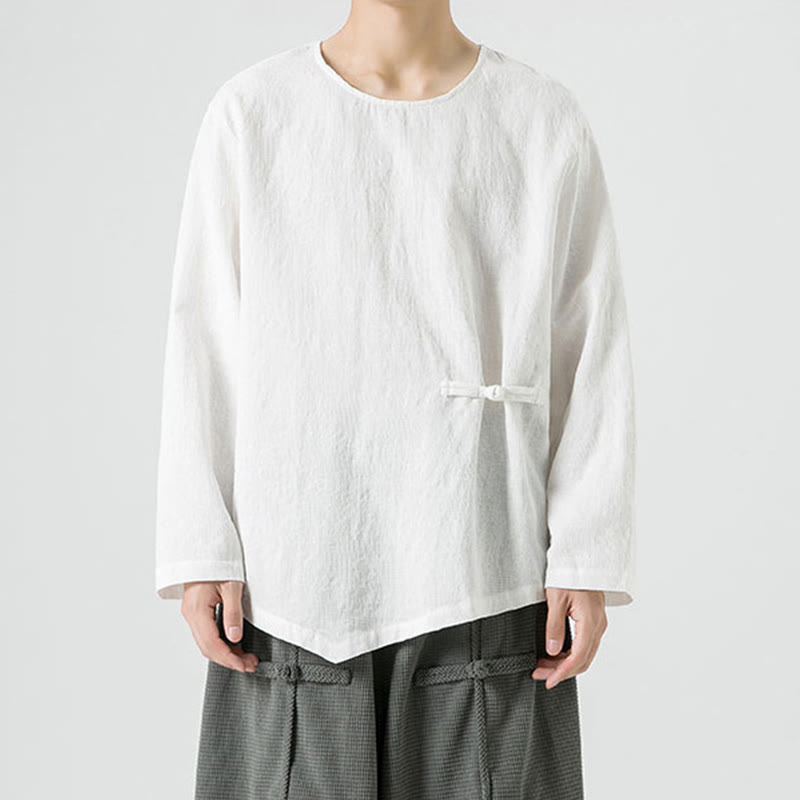Tactile Cotton Frog-Button Long Sleeve Men's Meditation T-Shirt