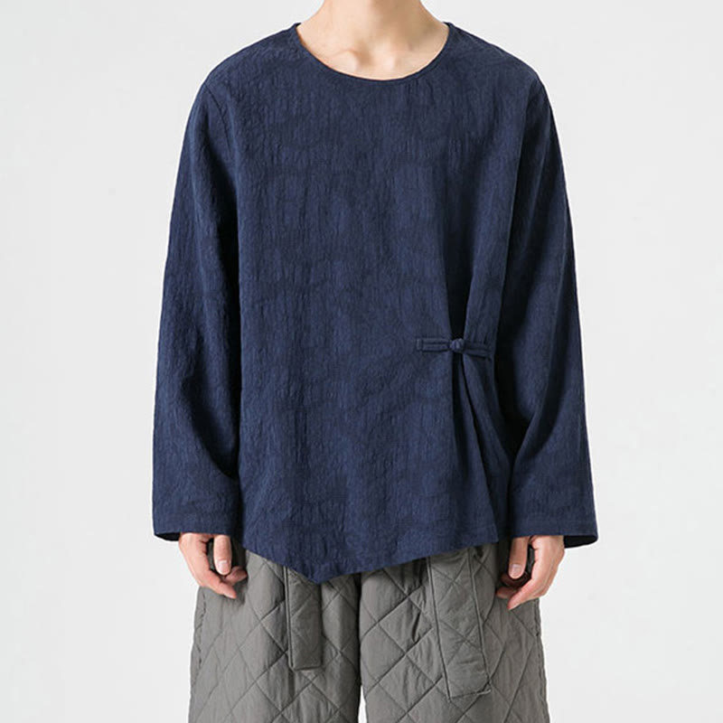 Tactile Cotton Frog-Button Long Sleeve Men's Meditation T-Shirt