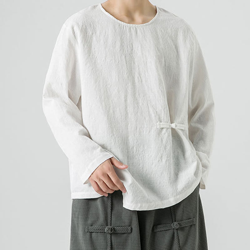 Tactile Cotton Frog-Button Long Sleeve Men's Meditation T-Shirt