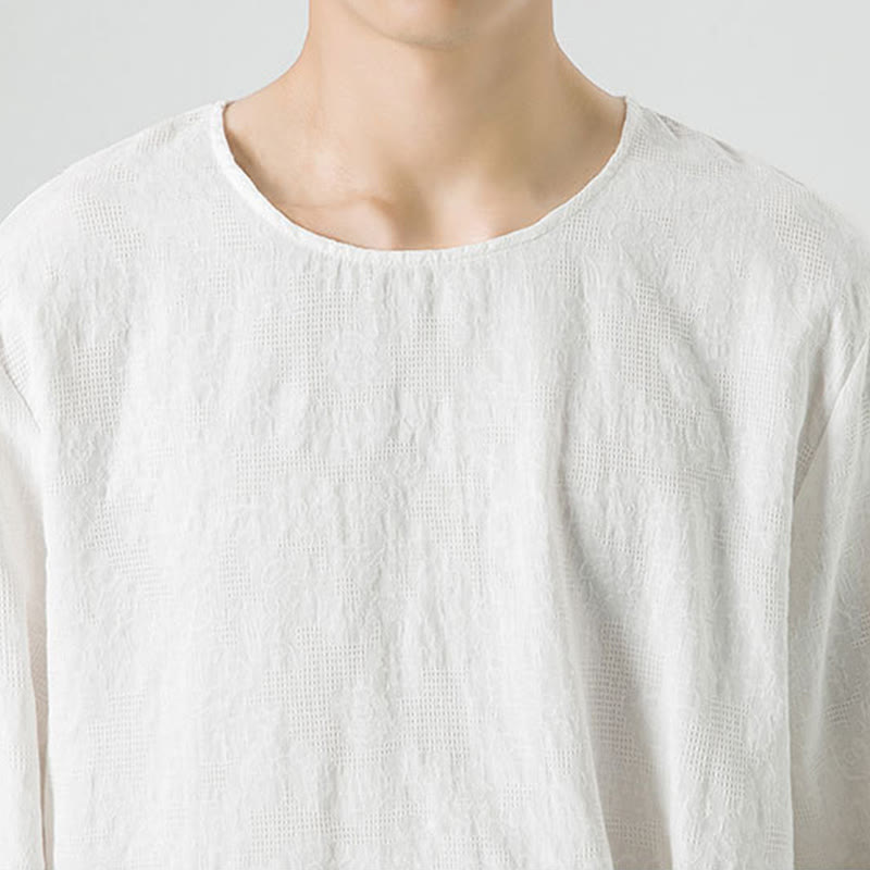 Tactile Cotton Frog-Button Long Sleeve Men's Meditation T-Shirt