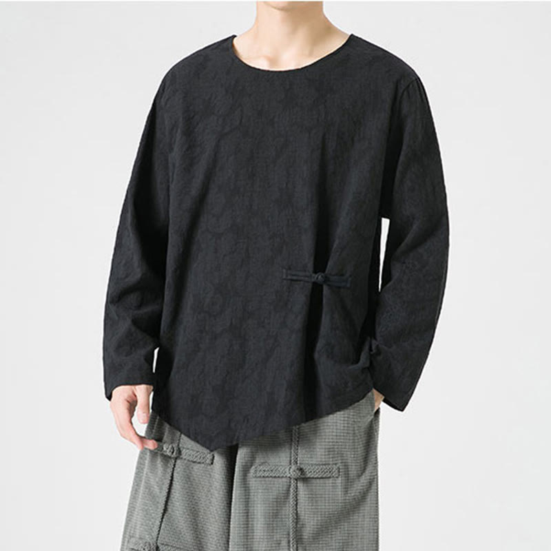 Tactile Cotton Frog-Button Long Sleeve Men's Meditation T-Shirt