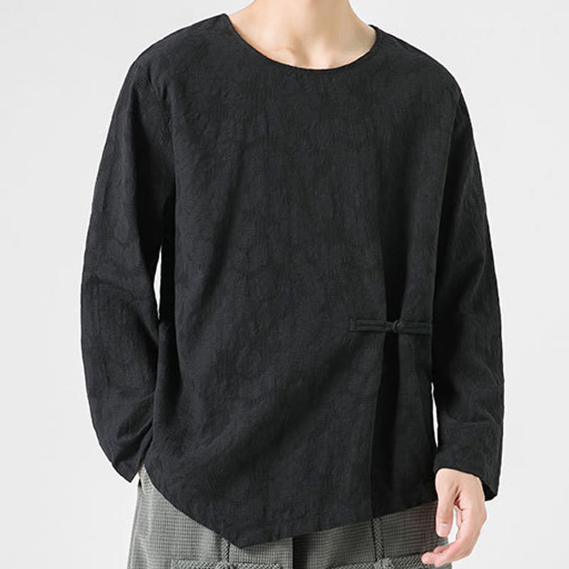 Tactile Cotton Frog-Button Long Sleeve Men's Meditation T-Shirt