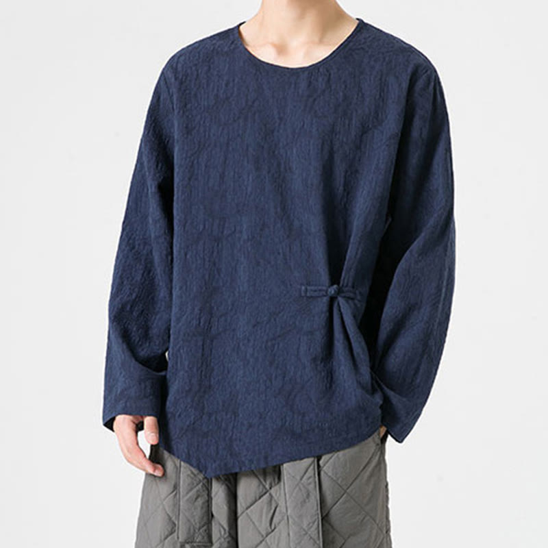 Tactile Cotton Frog-Button Long Sleeve Men's Meditation T-Shirt