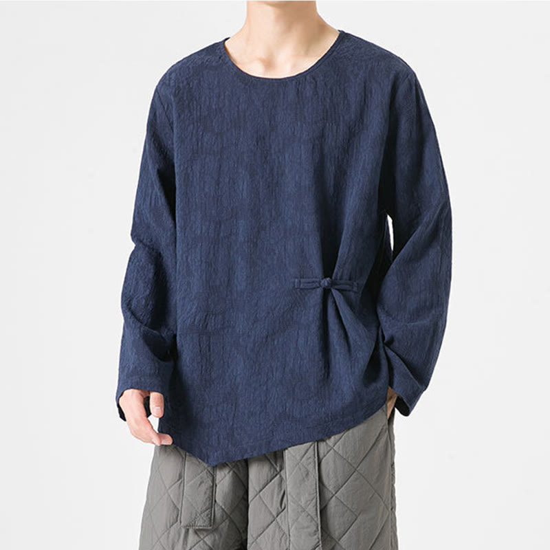 Tactile Cotton Frog-Button Long Sleeve Men's Meditation T-Shirt