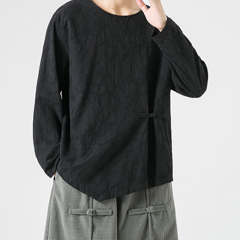 Tactile Cotton Frog-Button Long Sleeve Men's Meditation T-Shirt