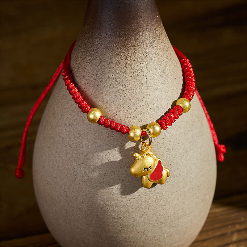 Winged Year Of The Horse Red String Copper Braided Connection Bracelet