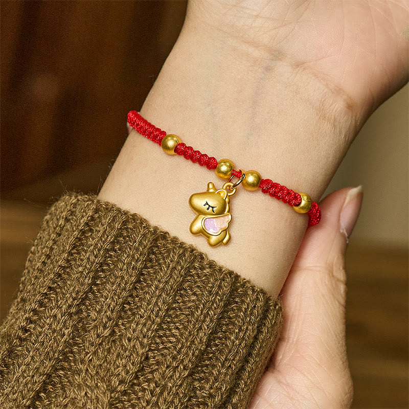 Winged Year Of The Horse Red String Copper Braided Connection Bracelet