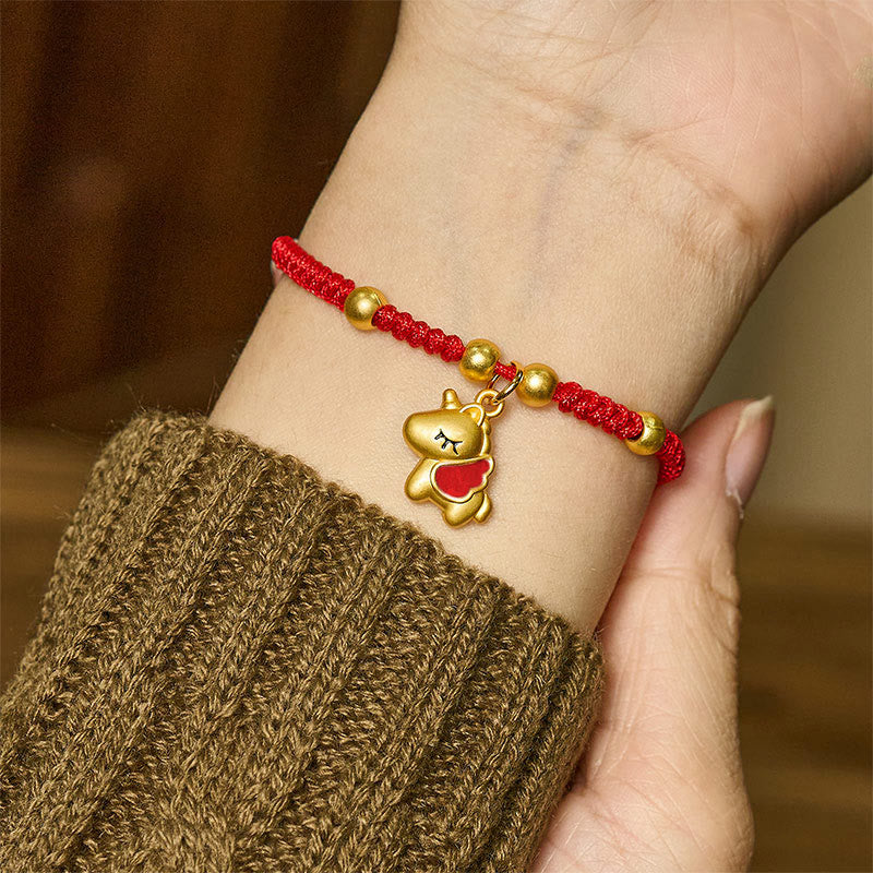 Winged Year Of The Horse Red String Copper Braided Connection Bracelet