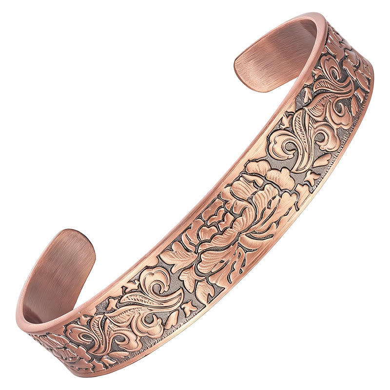 Copper Flower Open Balance Luck Adjustable Cuff Bracelet Bangle