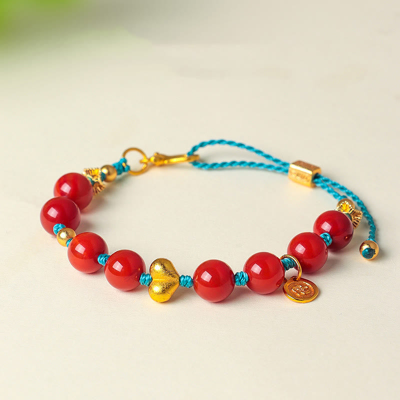 South Red Agate 8mm Beads Heart Fu Prosperity Braided String Bracelet